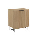 Meuble de rangement console avec portes cannelées, portes à fermeture douce et pieds en métal Chêne
