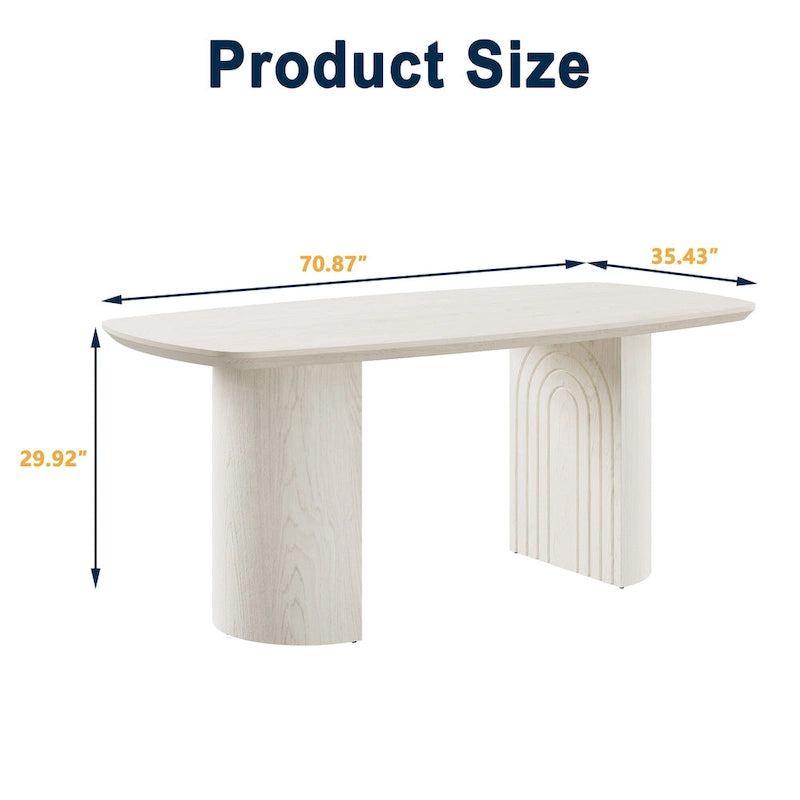 Table à manger ovale en bois manufacturé avec pieds colonnes, beige, 6 places