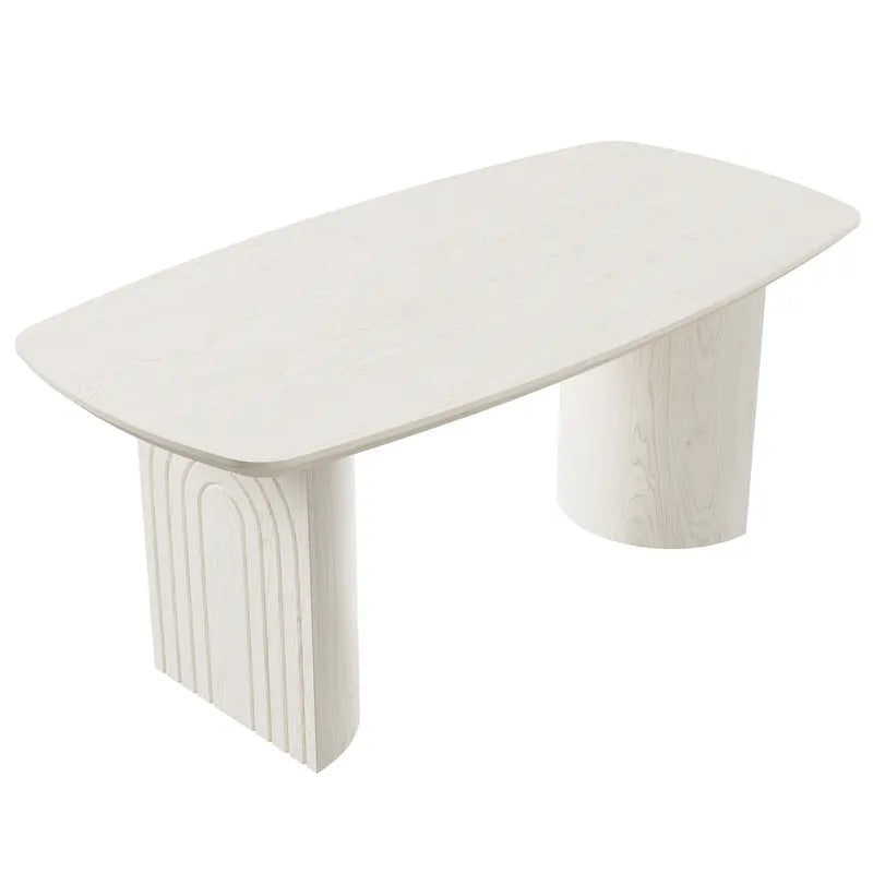 Table à manger ovale en bois manufacturé avec pieds colonnes, beige, 6 places