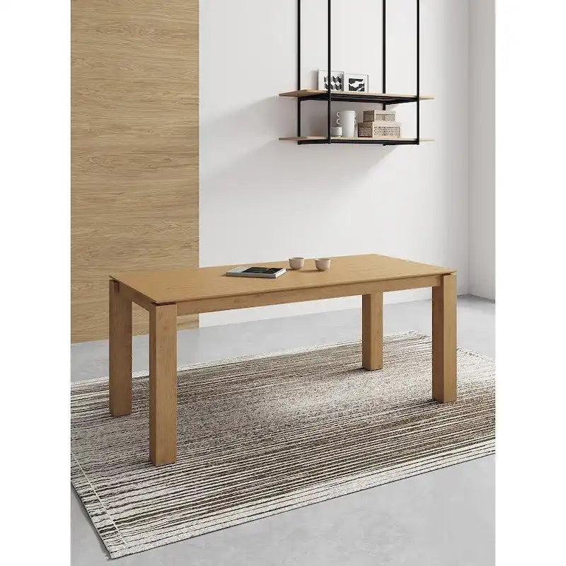 Table à manger rectangulaire en bois de frêne massif style industriel chic beige noir