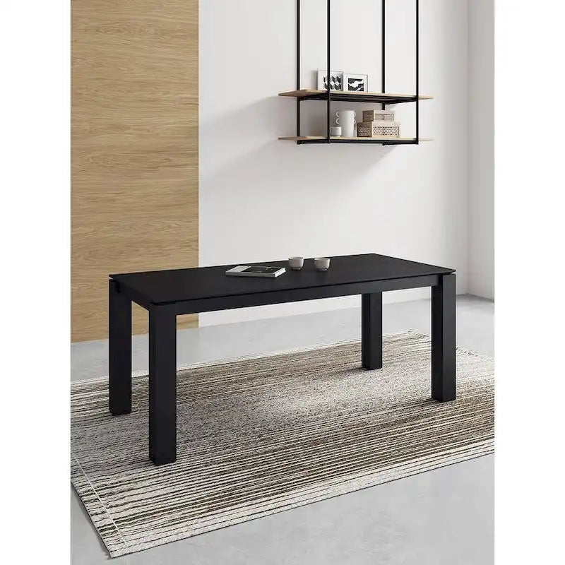 Table à manger rectangulaire en bois de frêne massif style industriel chic beige noir