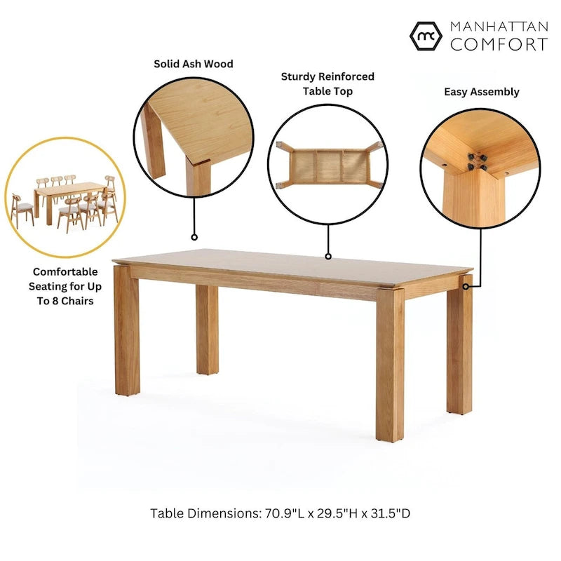 Table à manger rectangulaire en bois de frêne massif style industriel chic beige noir