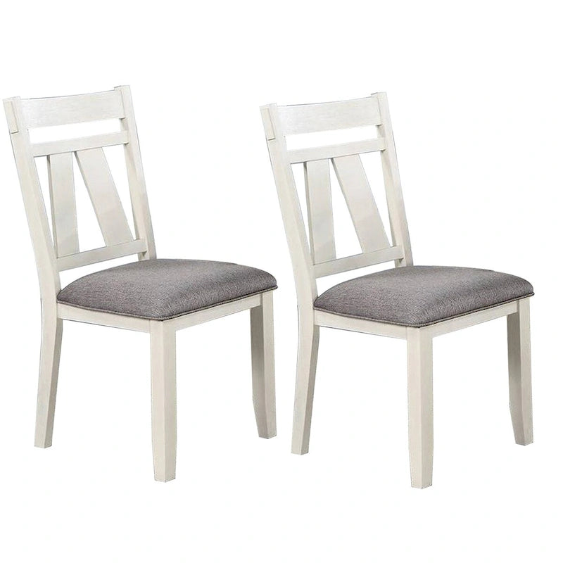 Chaise de salle à manger capitonnée de style ferme, gris microfibre, bois d'hévéa blanc, dossier à lattes ouvertes