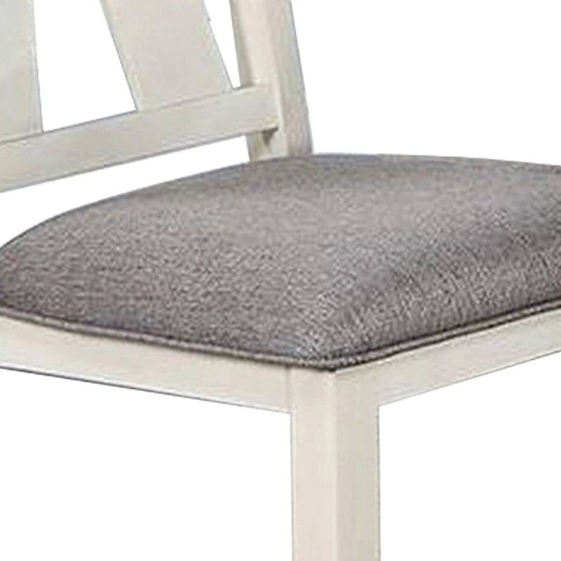 Chaise de salle à manger capitonnée de style ferme, gris microfibre, bois d'hévéa blanc, dossier à lattes ouvertes