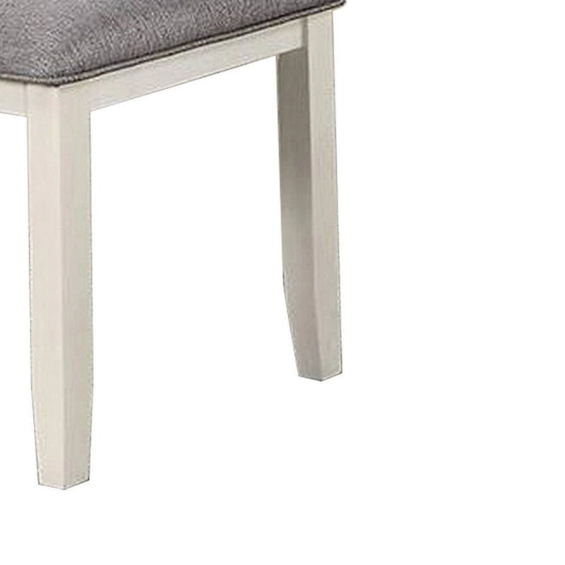 Chaise de salle à manger capitonnée de style ferme, gris microfibre, bois d'hévéa blanc, dossier à lattes ouvertes