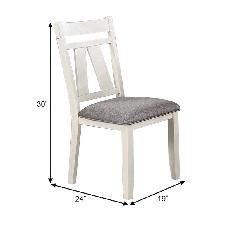 Chaise de salle à manger capitonnée de style ferme, gris microfibre, bois d'hévéa blanc, dossier à lattes ouvertes