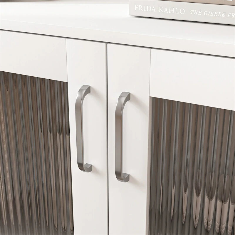 Buffet vaisselier en bois blanc avec portes vitrées et étagères réglables