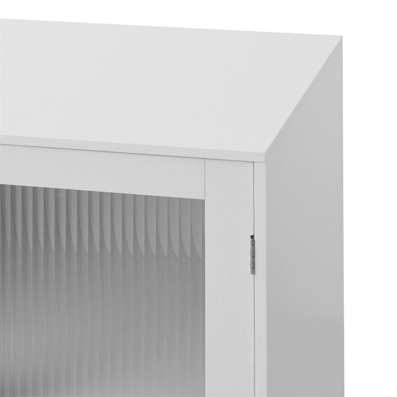 Buffet vaisselier en bois blanc avec portes vitrées et étagères réglables