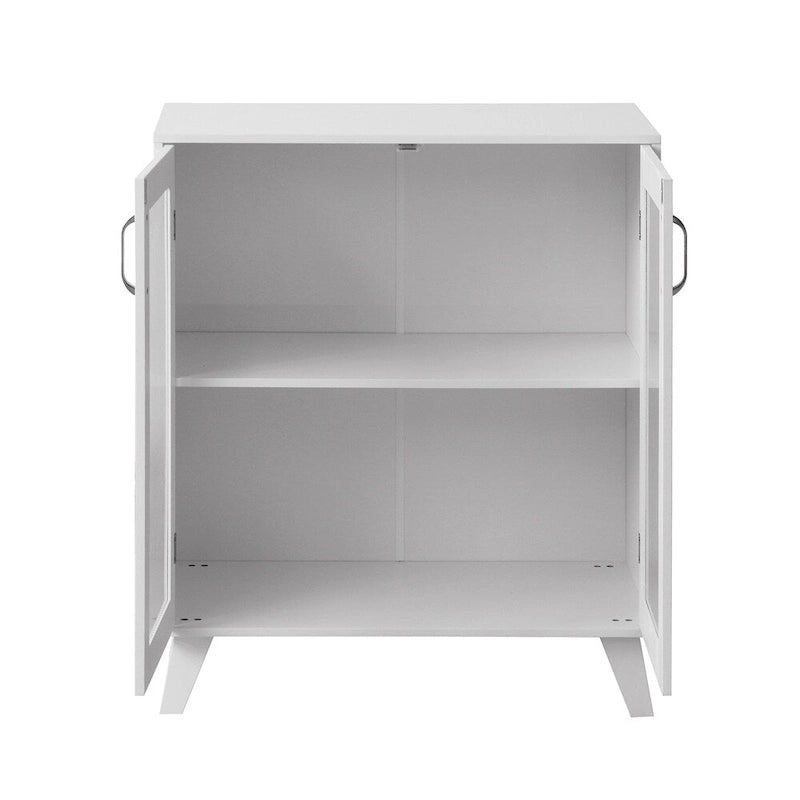 Buffet vaisselier en bois blanc avec portes vitrées et étagères réglables