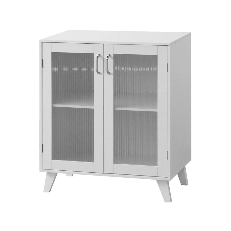 Buffet vaisselier en bois blanc avec portes vitrées et étagères réglables
