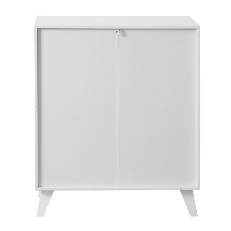 Buffet vaisselier en bois blanc avec portes vitrées et étagères réglables