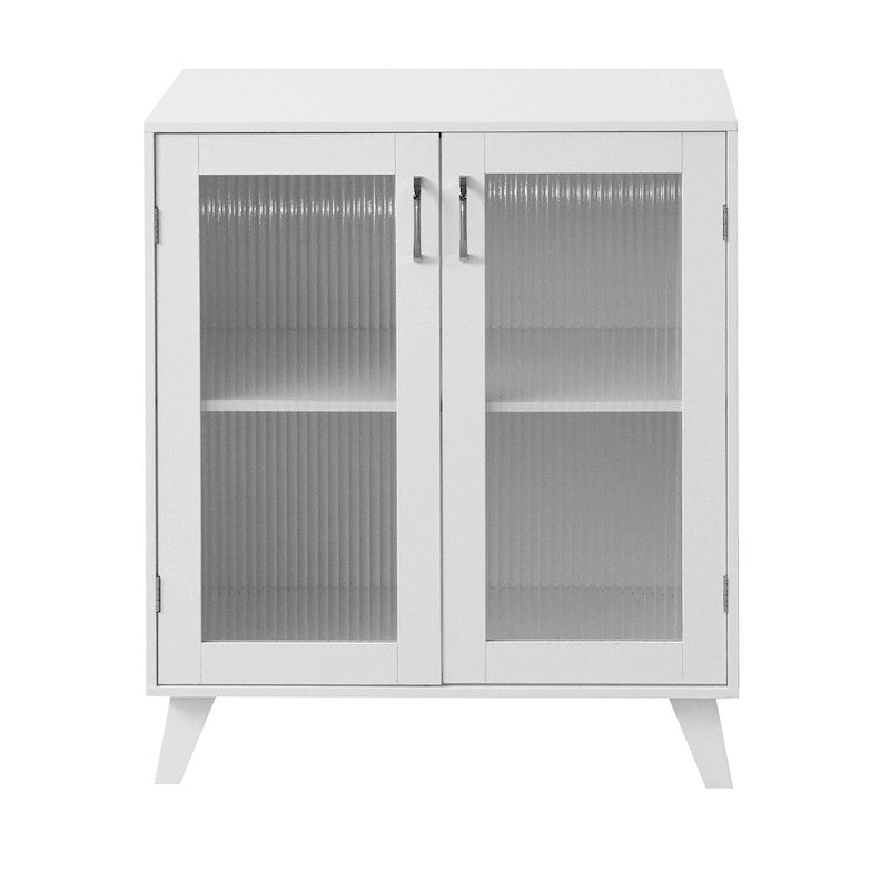 Buffet vaisselier en bois blanc avec portes vitrées et étagères réglables