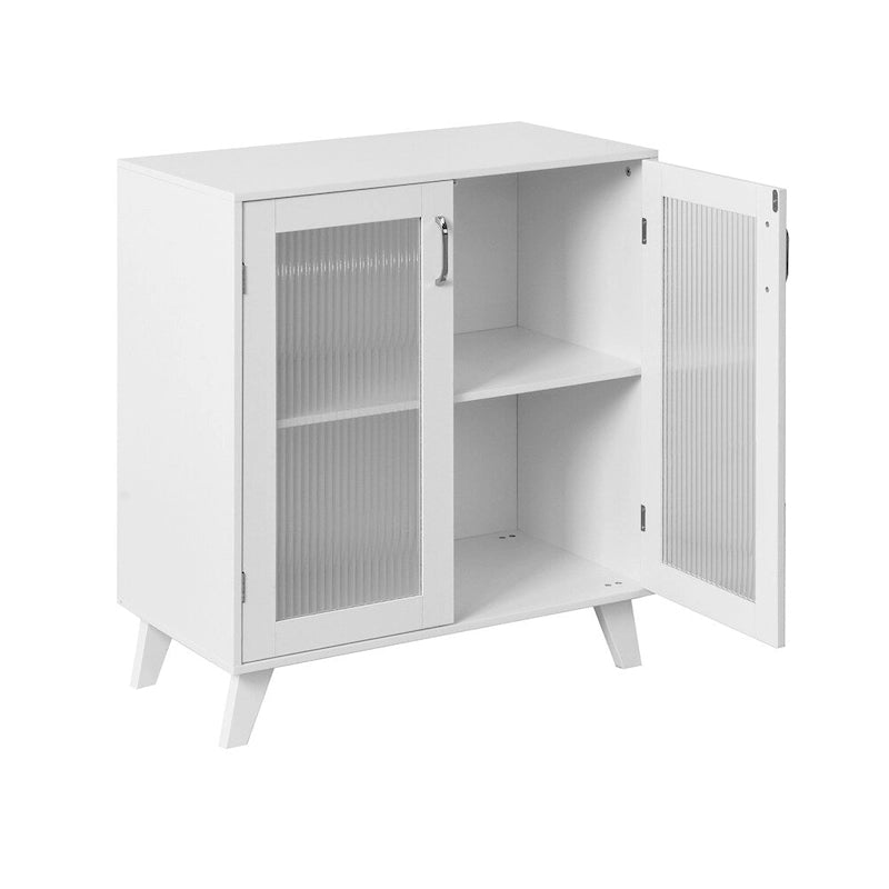 Buffet vaisselier en bois blanc avec portes vitrées et étagères réglables