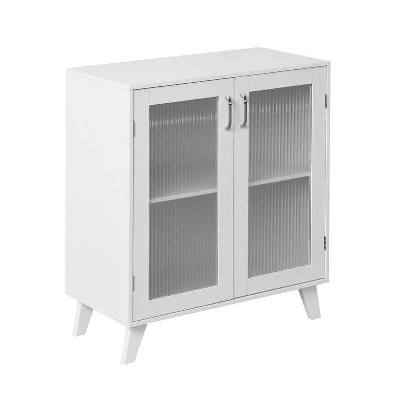 Buffet vaisselier en bois blanc avec portes vitrées et étagères réglables
