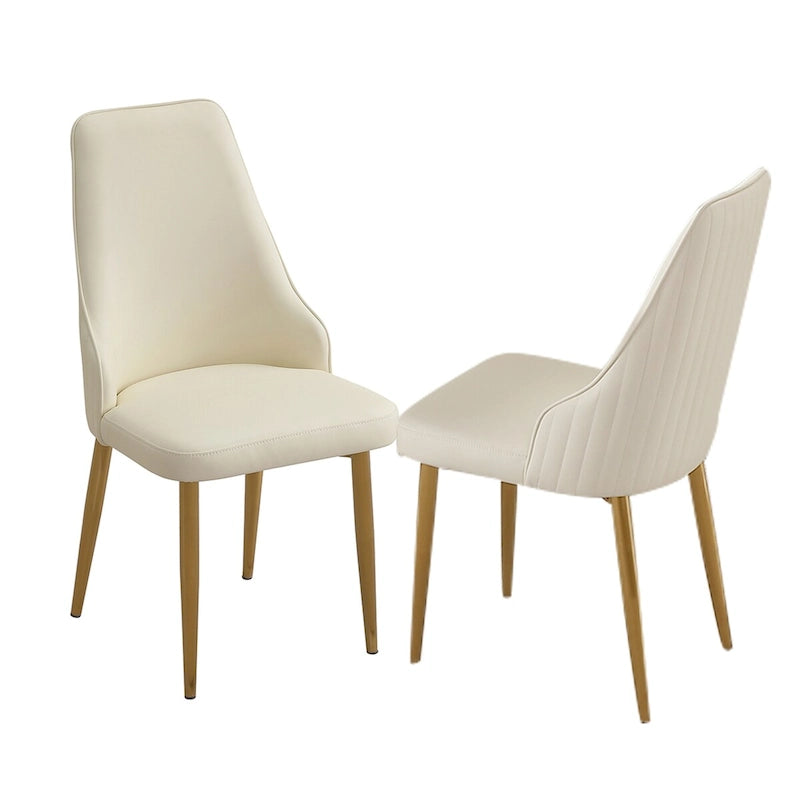 Chaise de salle à manger d'appoint en similicuir PU rembourré avec pieds en métal doré blanc crème