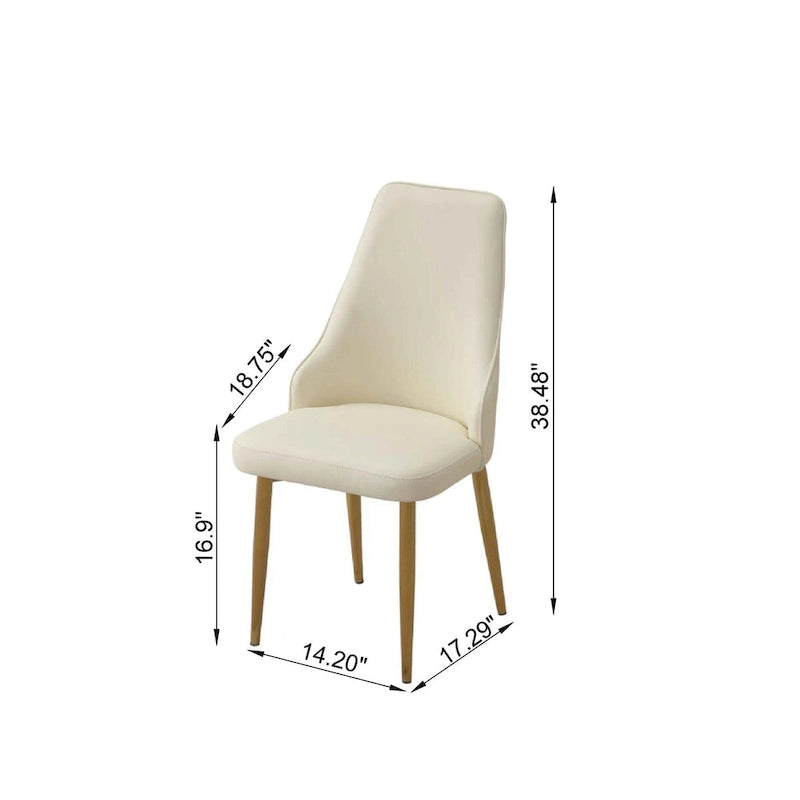 Chaise de salle à manger d'appoint en similicuir PU rembourré avec pieds en métal doré blanc crème