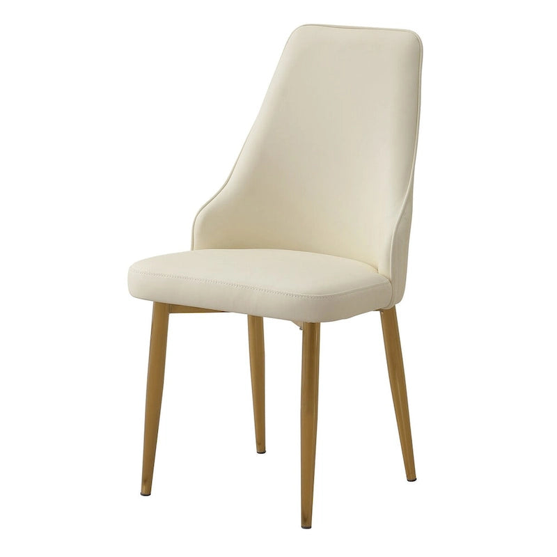 Chaise de salle à manger d'appoint en similicuir PU rembourré avec pieds en métal doré blanc crème