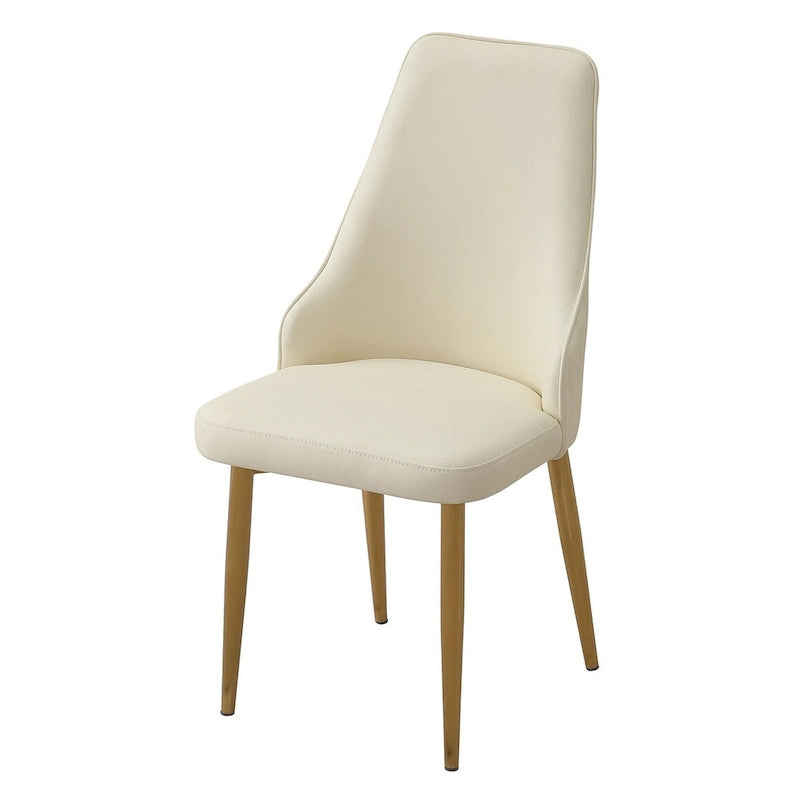 Chaise de salle à manger d'appoint en similicuir PU rembourré avec pieds en métal doré blanc crème