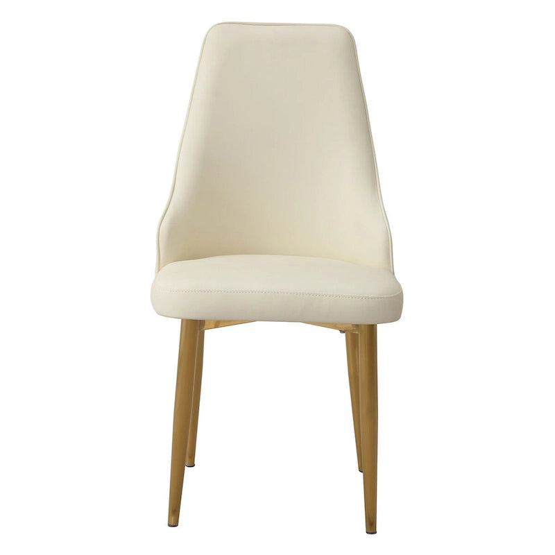 Chaise de salle à manger d'appoint en similicuir PU rembourré avec pieds en métal doré blanc crème